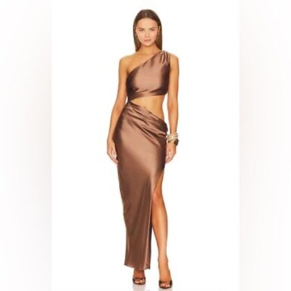 NICHOLAS Raya One Shoulder Asymmetrical Gown in Desert size 2 NWOT - Picture 1 of 10